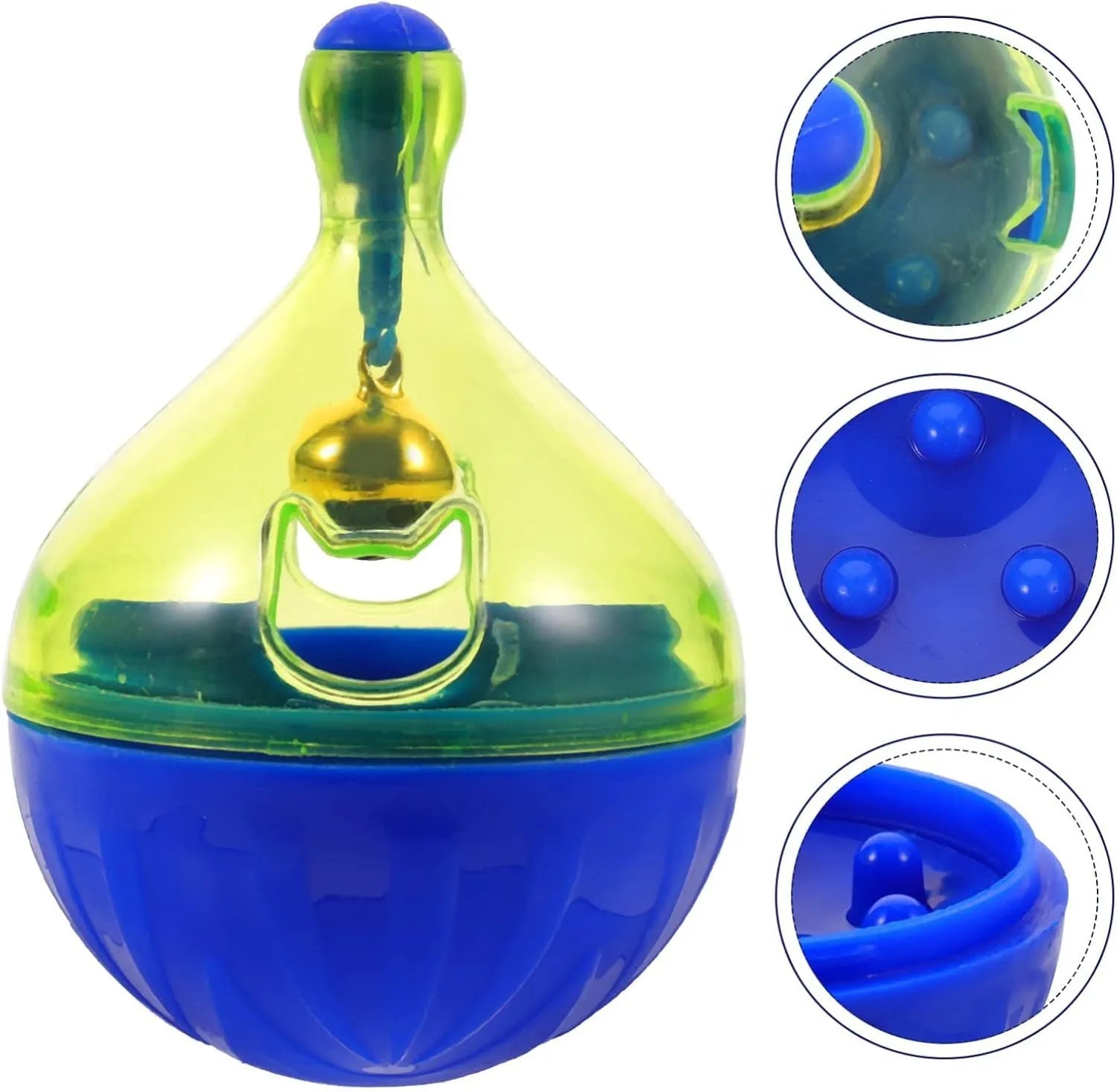 Blue pet treat tumbler dispenser for dogs and cats with interactive ball design
