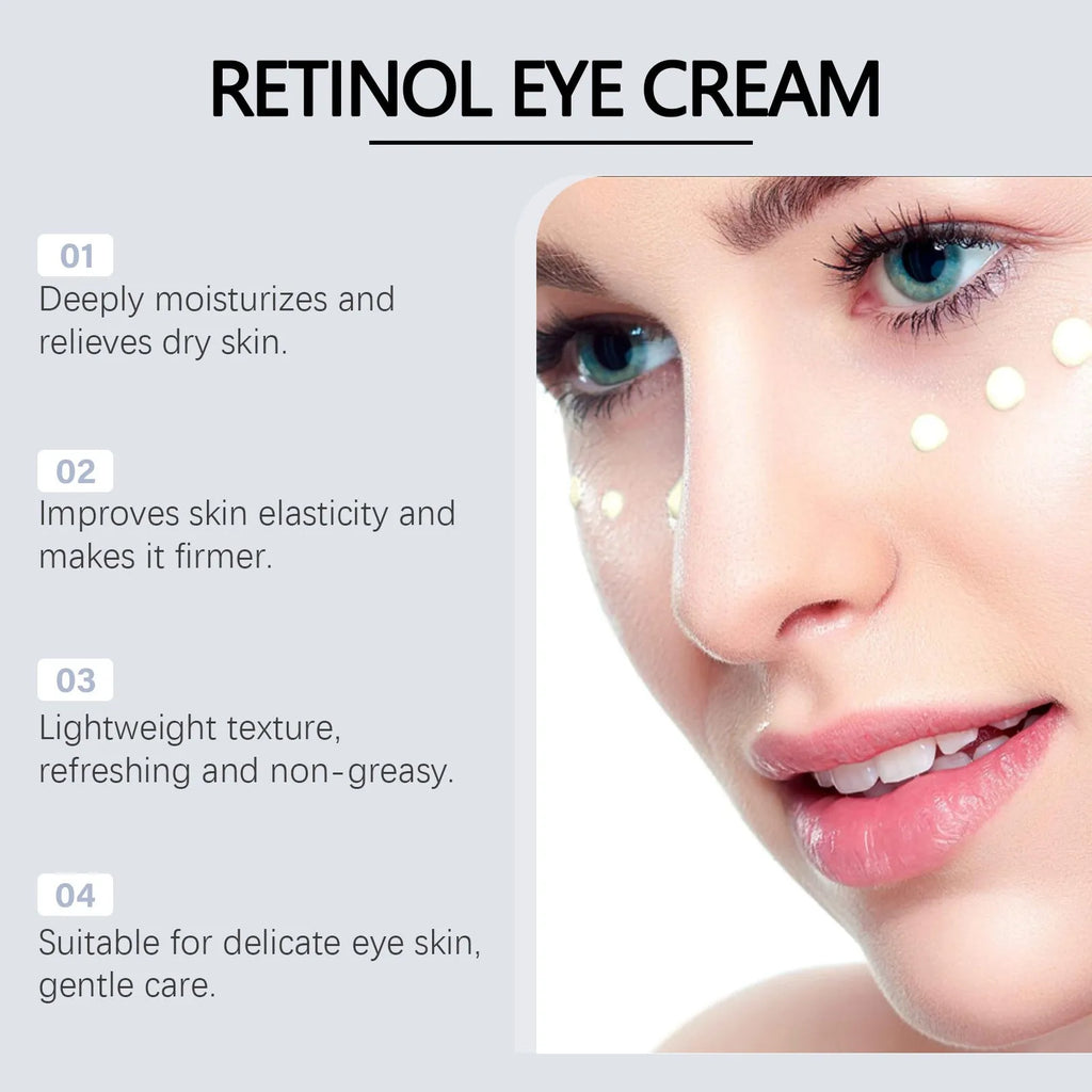 A 12.1cm long tube containing 20g of retinol eye cream with a moisturising soft formula.