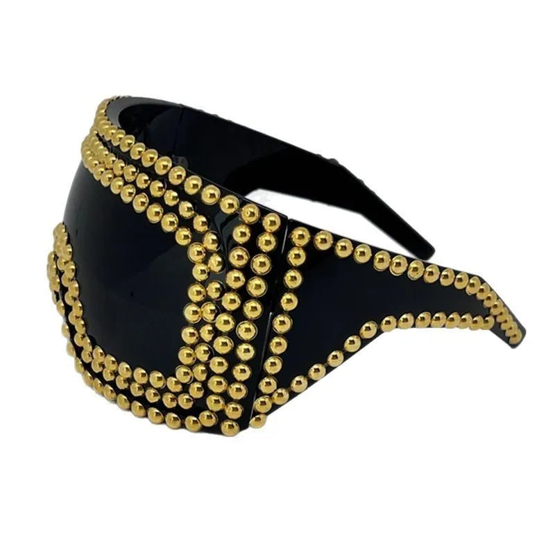 Men's punk square sunglasses with large frame and rivet details in silver or gold colour