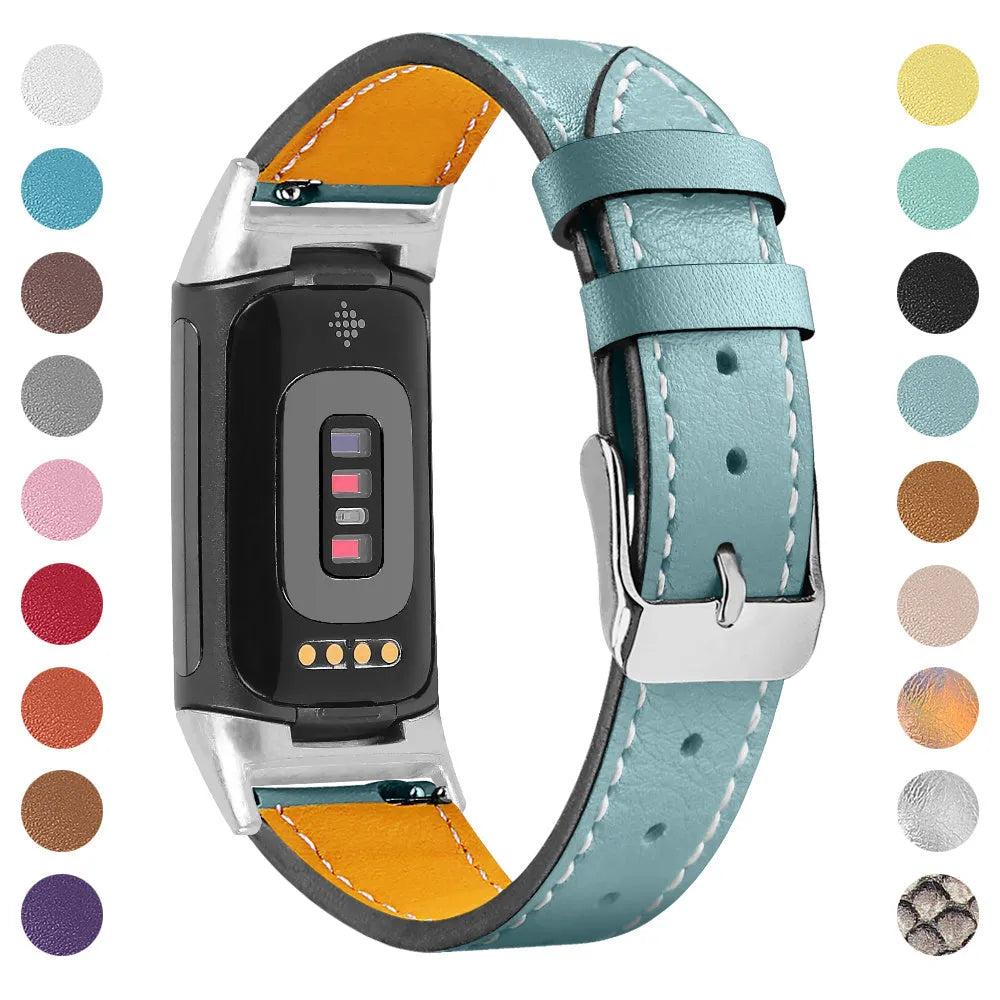Genuine leather strap for Fitbit Charge 5 and Charge 6 smartwatch in apricot colour.