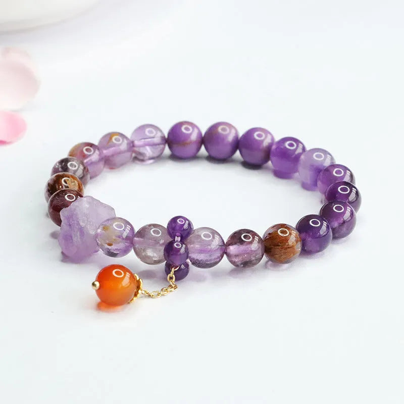 Natural nine purple amethyst and red agate multi-treasure crystal bracelet with 7-8mm beads