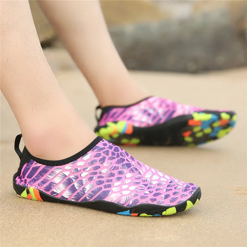 Beach wading shoes in multiple colours with Lycra fabric upper and EVA sole for swimming and water sports