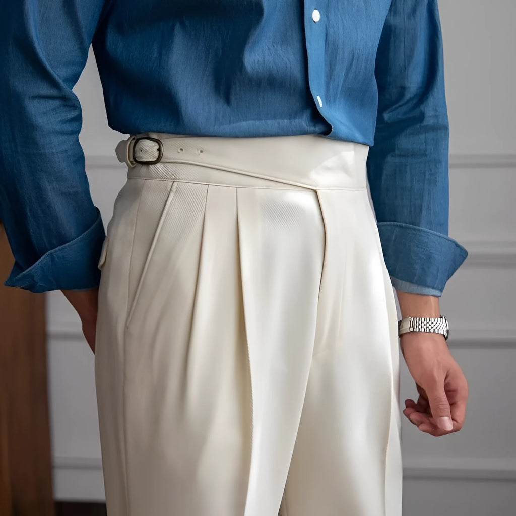 Men's high waist straight casual trousers in polyester fabric available in four colours