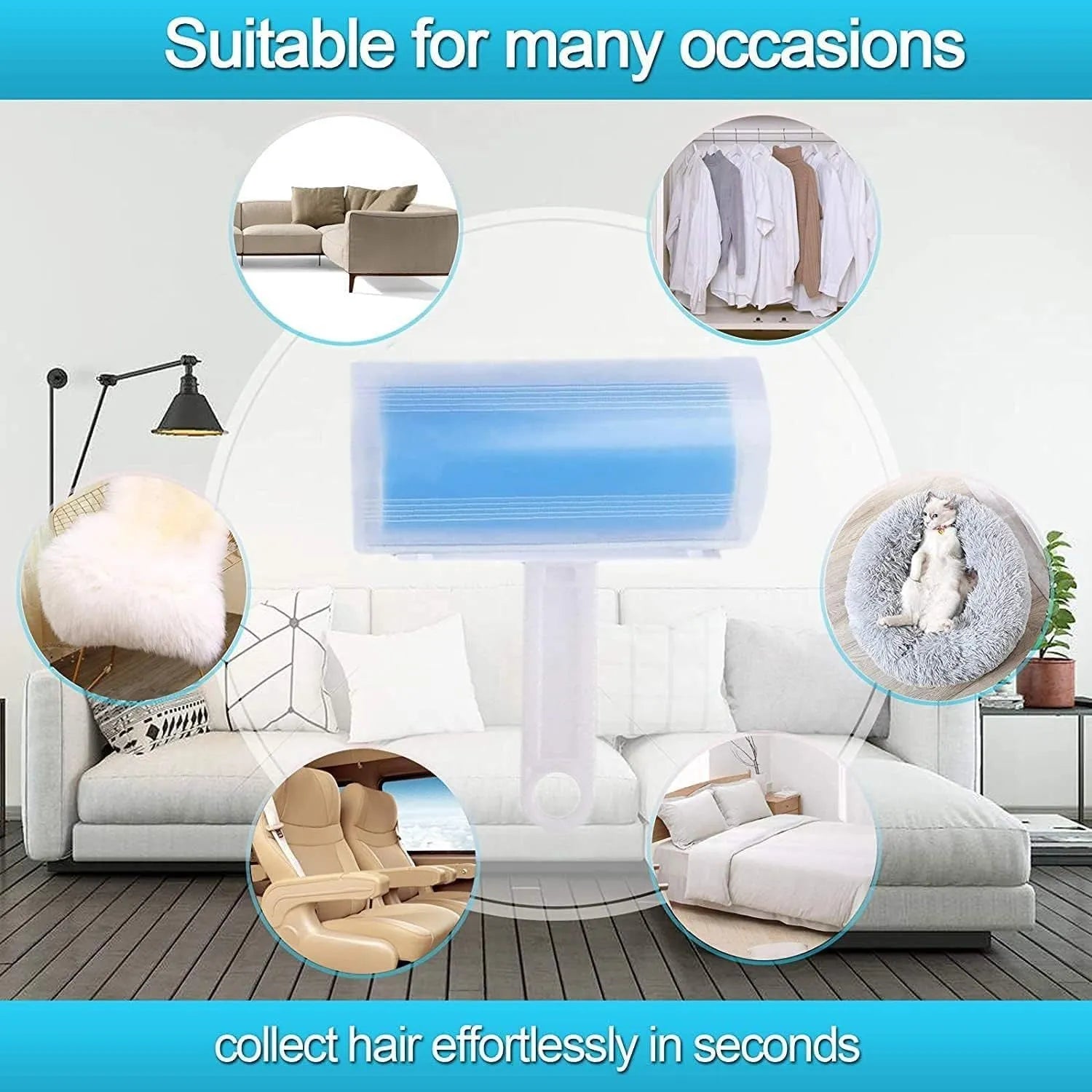 Reusable washable lint roller with protective cover for pet hair removal, measuring 17x10x4cm