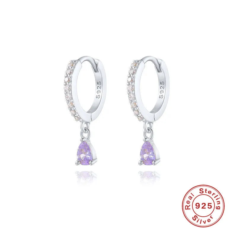 Sterling silver water drop earrings with geometric design and diamond stone options