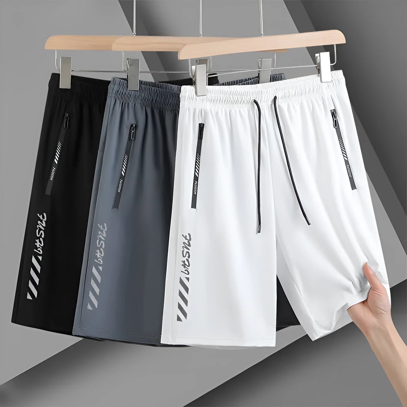 Men's quick-drying nylon sports shorts in loose fit style available in multiple sizes and colours