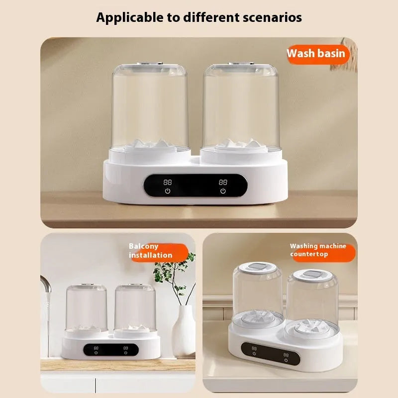White double bucket USB mini washing machine for underwear with mechanical operation