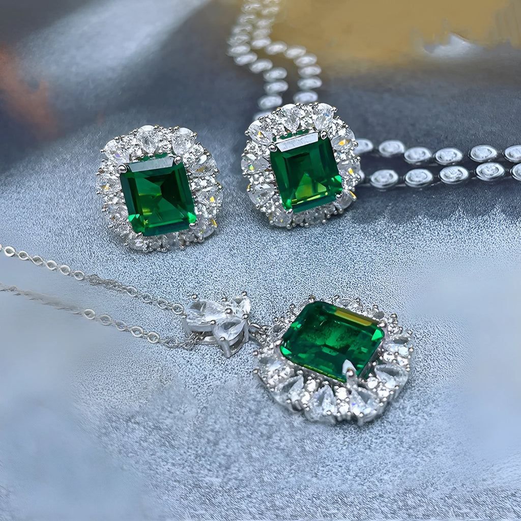 Copper women's jewellery set with plant pattern, including earrings, O-ring chain necklace, and ring in French royal style.