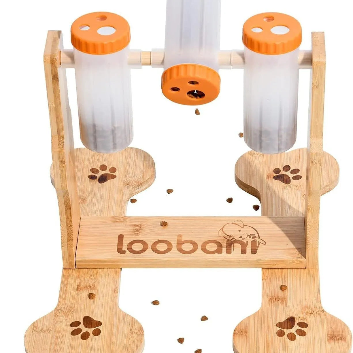 Wooden dog puzzle toy feeder with interactive design for slow feeding and mental stimulation games