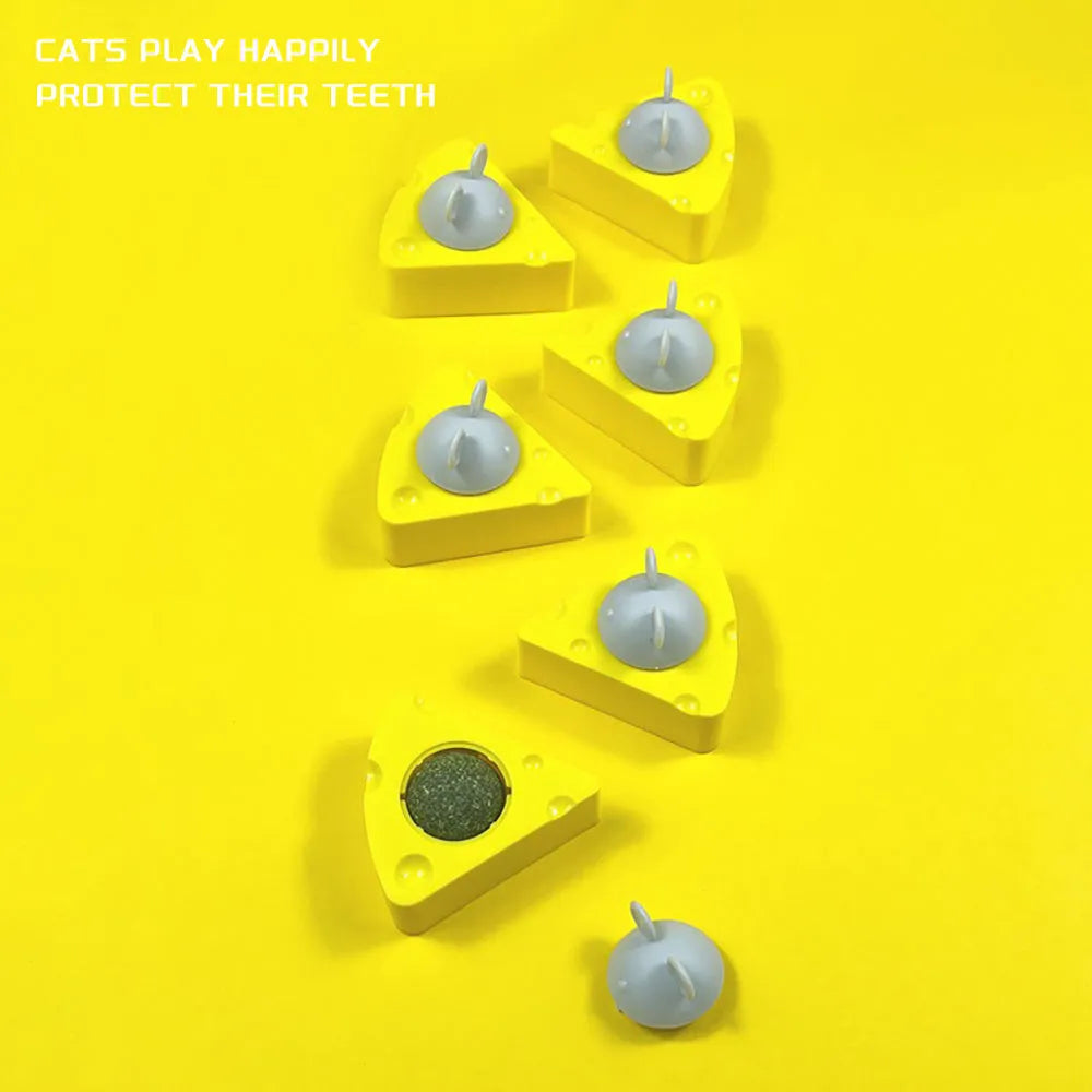Yellow spherical catnip toy ball for cats with teeth cleaning function