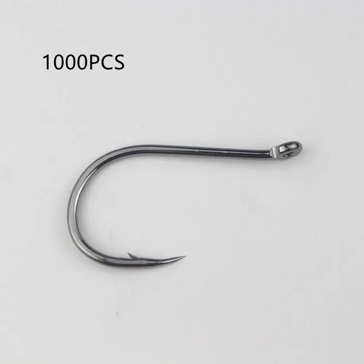 Barbed fishing hooks with crooked mouth, bulk pack for sea fishing, alloy carbon steel material.