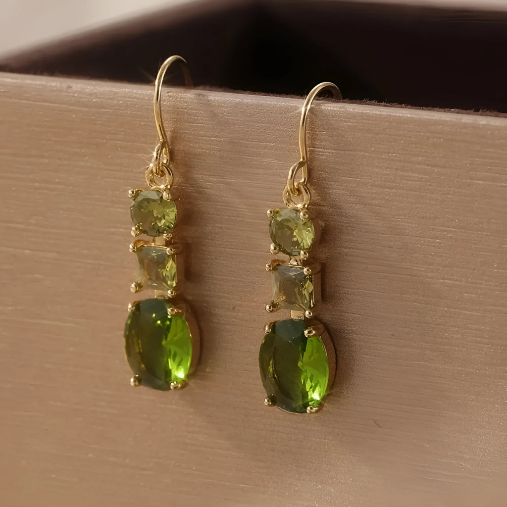 Green geometric copper earrings with quadrilateral design and retro bohemian style