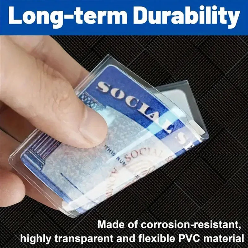 Clear PVC social security card holder measuring 9.7 by 5.9 centimetres