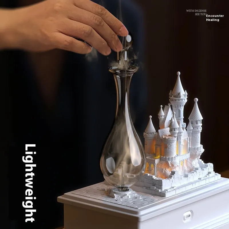 White medieval castle design waterless aromatherapy machine with USB charging cable