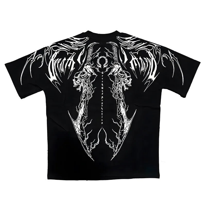 Dark style loose fit pure cotton short sleeve T-shirt with gilding decorative detail.