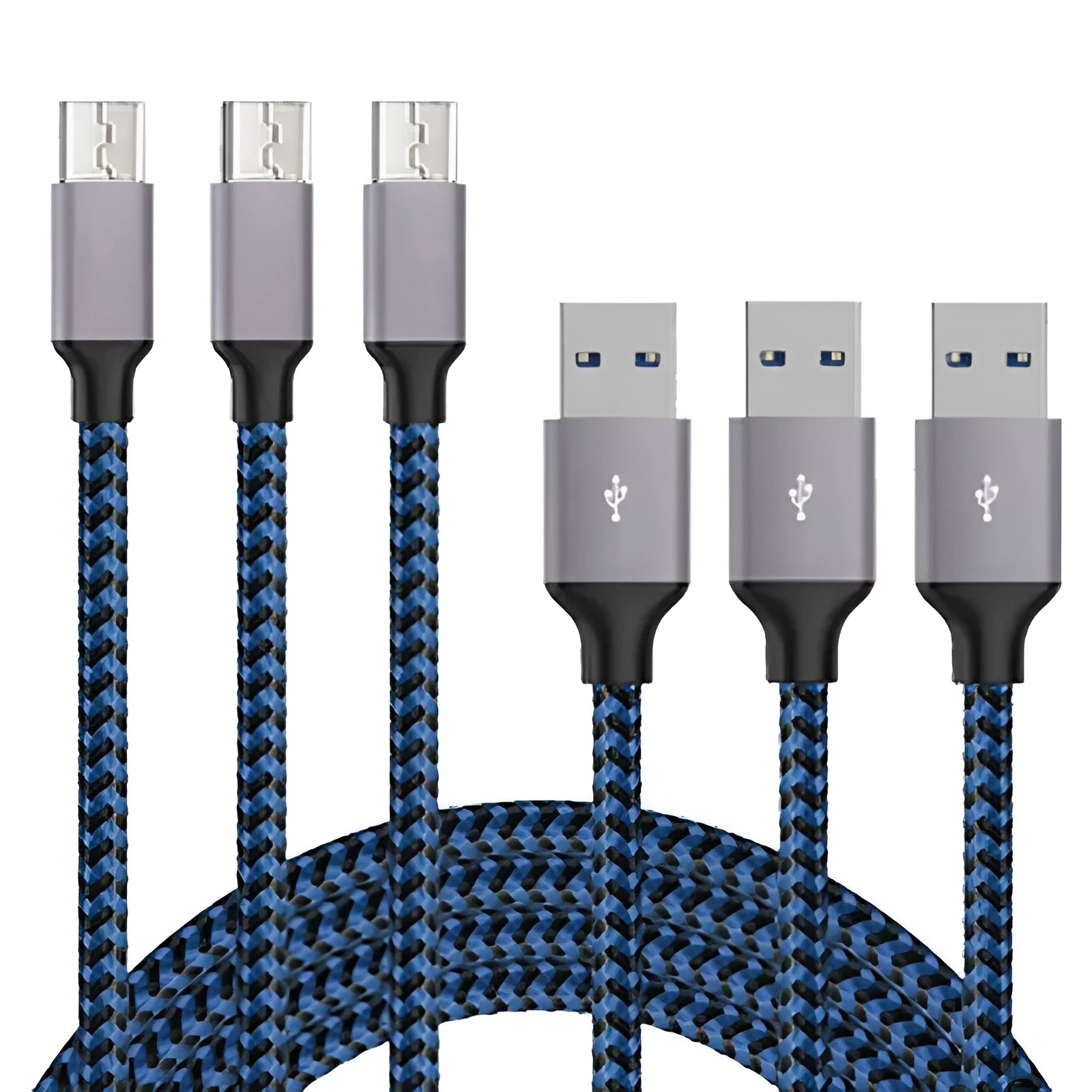 Braided Micro USB fast charging cable for Android phones in black and white