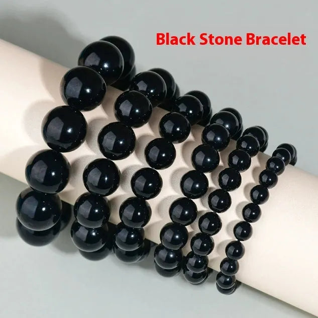 Hand-woven obsidian bracelet with round crystal beads in multiple colour options and sizes