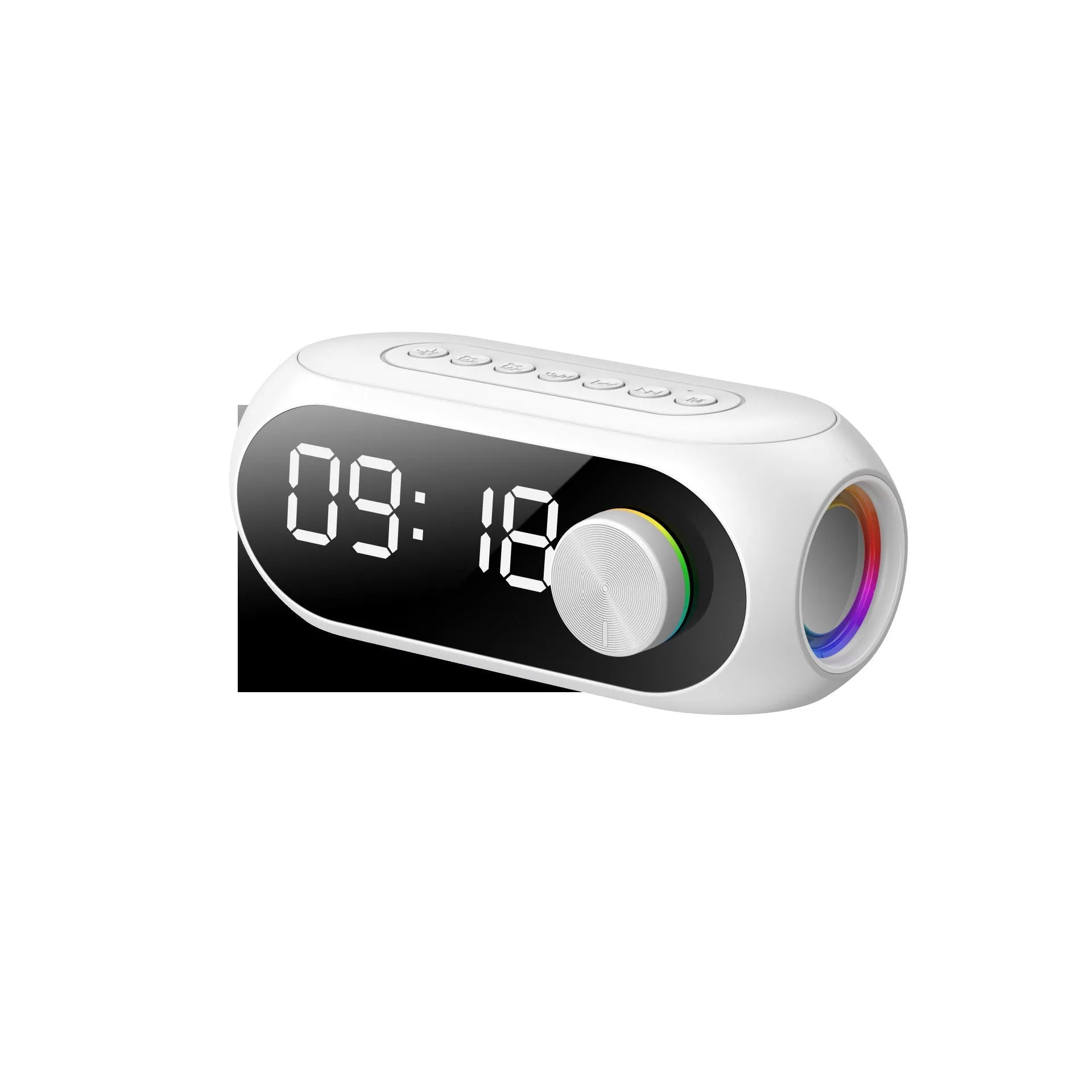 USB portable mini clock speaker in black, white and blue colours with extra bass
