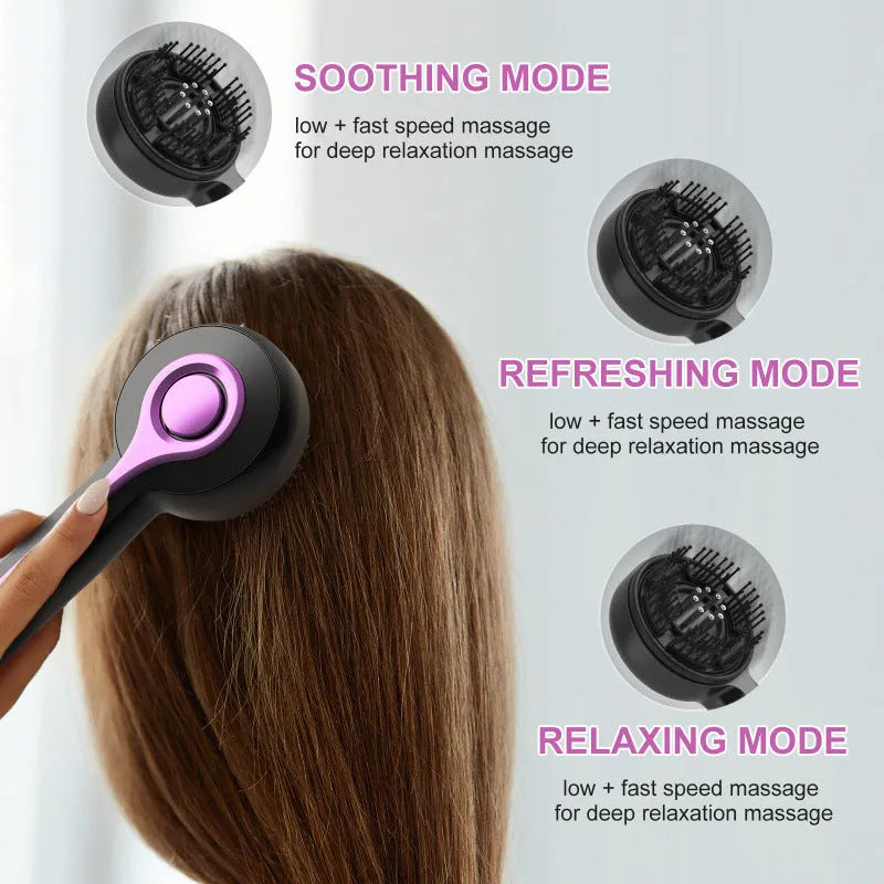 USB-powered scalp massager with anti-leak hair brush head in three colour options