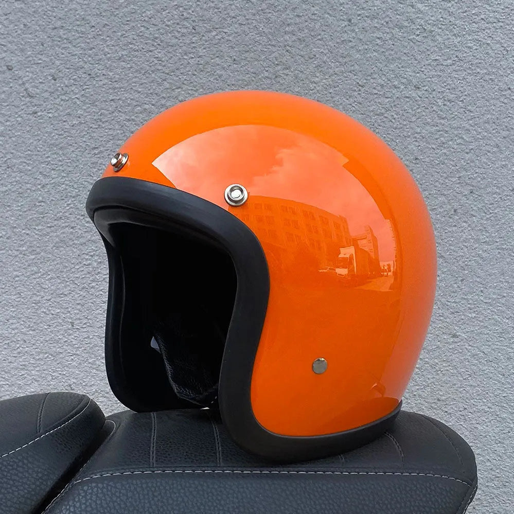 Retro style half motorcycle helmet in glass fibre construction for electric bike commuting