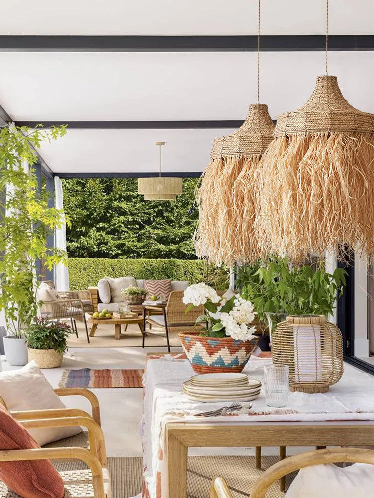 Southeast Asian style 50cm diameter chandelier made from woven wild vetch and willow