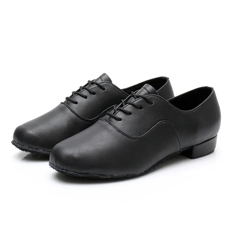 Men's black adult dancing shoes with a synthetic leather upper and calf leather sole