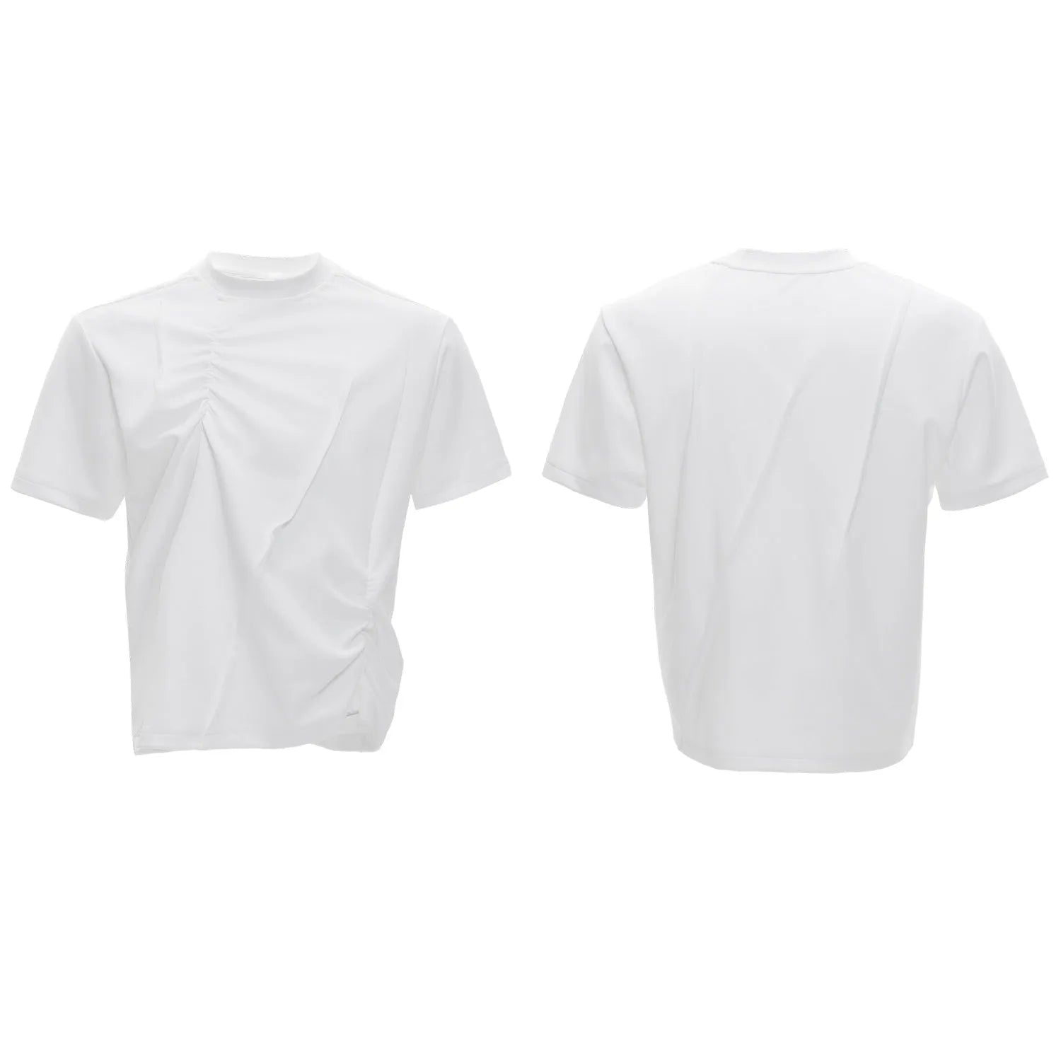 Men's loose fit cotton T-shirt with three-dimensional pleated design in solid colour options