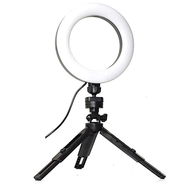 Black fill light tripod suit for mobile live streaming with colour adjustable lighting and universal smartphone bracket