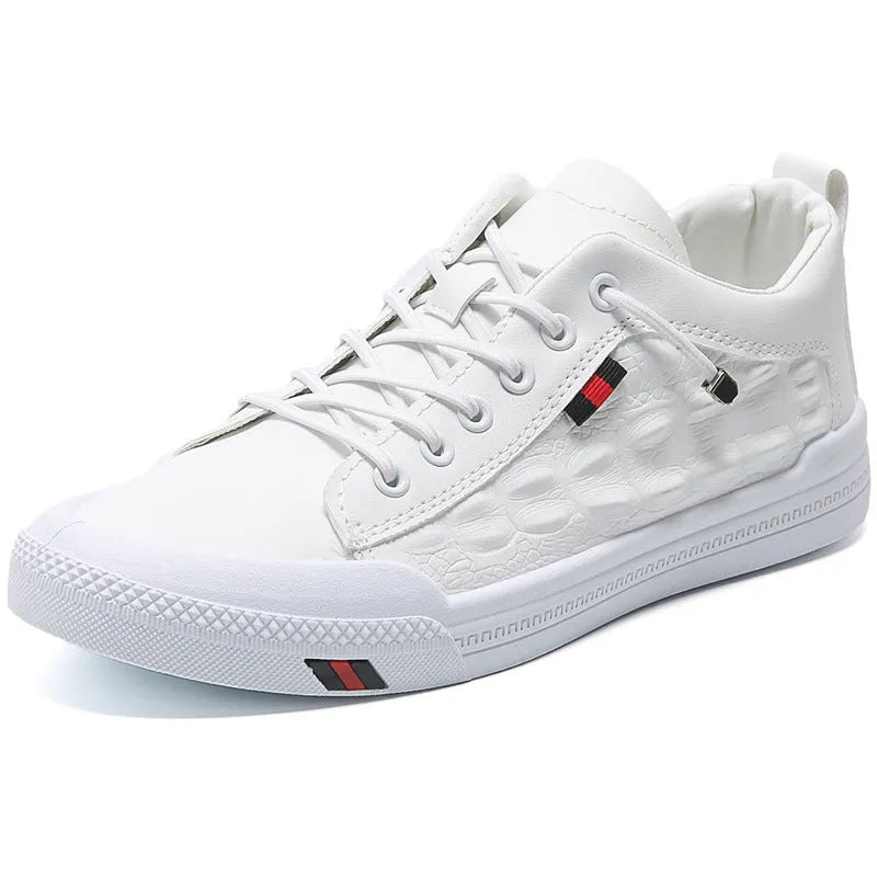 White men's casual sneakers with lace-up closure and round toe design