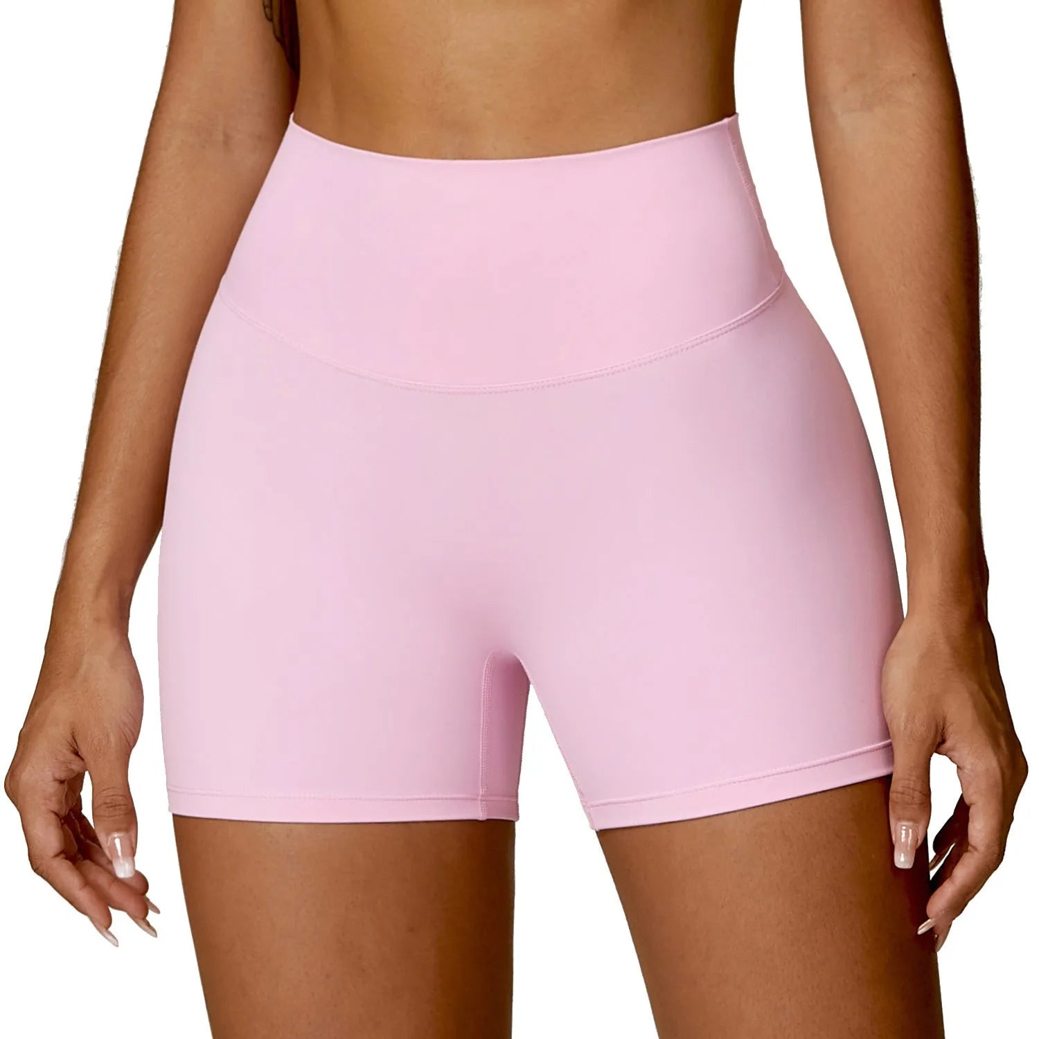 Women's high waist yoga shorts with belly control and peach hip lifting design in nylon fabric
