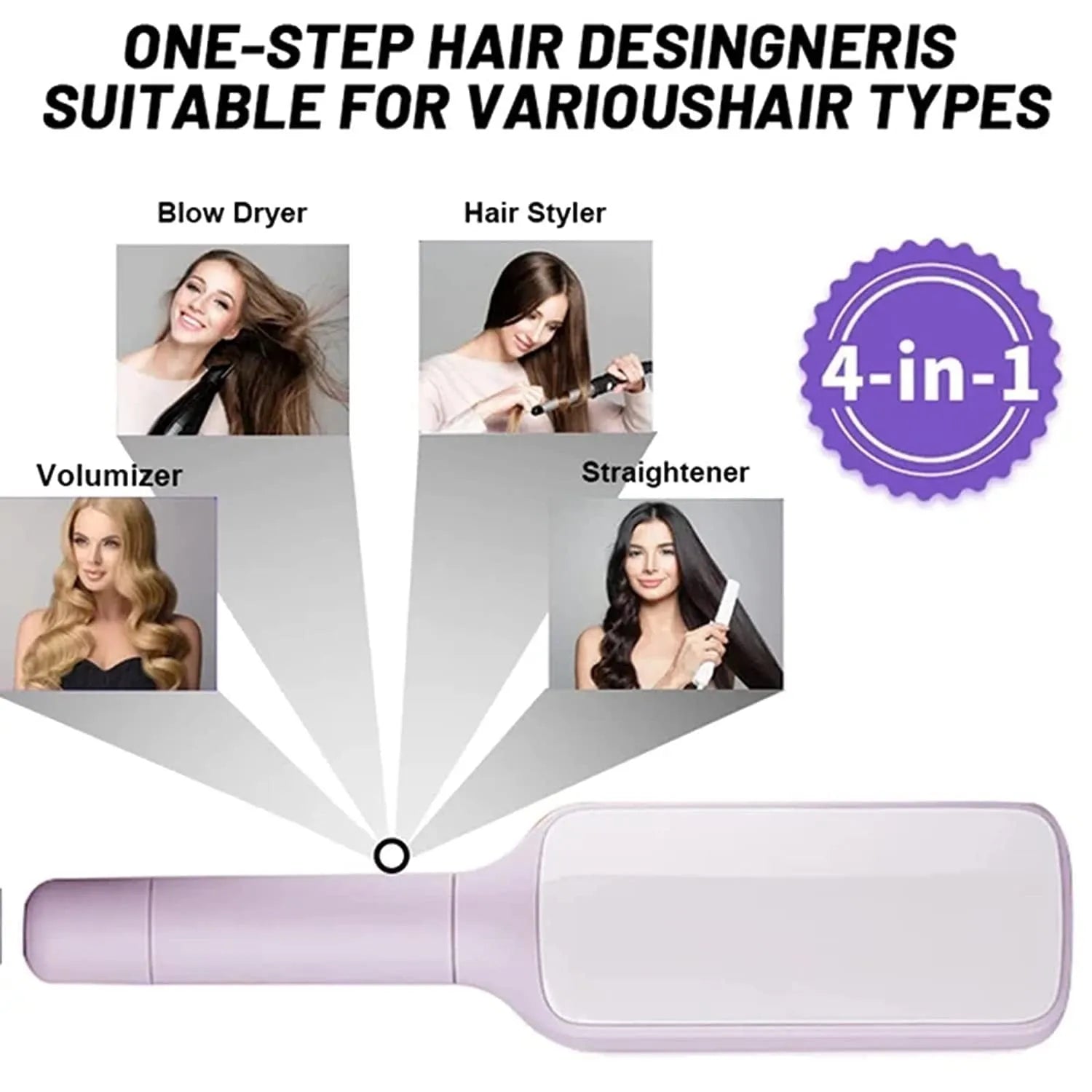 Roland purple self-cleaning hair brush with anti-static massage comb showing telescopic cleaning mechanism