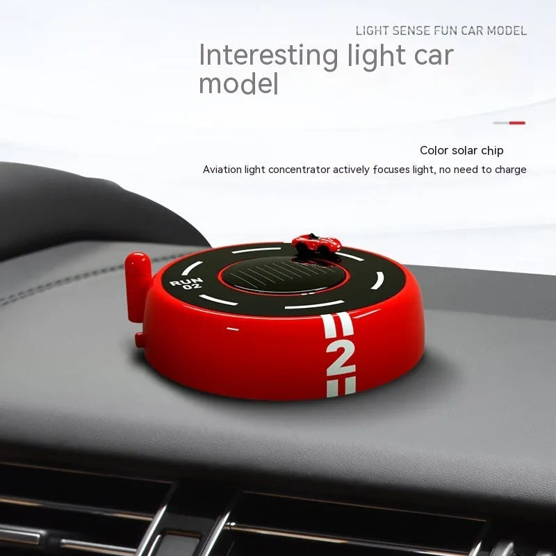 Round solar-powered car aromatherapy ornament in black, red or white colours