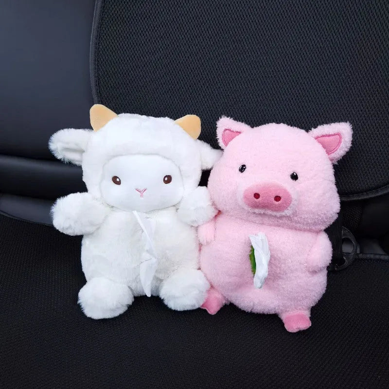 Cartoon plush car tissue box in Lamb design for vehicle interior decoration