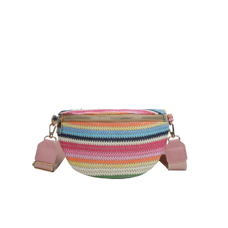 Bohemian style woven straw women's summer shoulder bag in shell shape