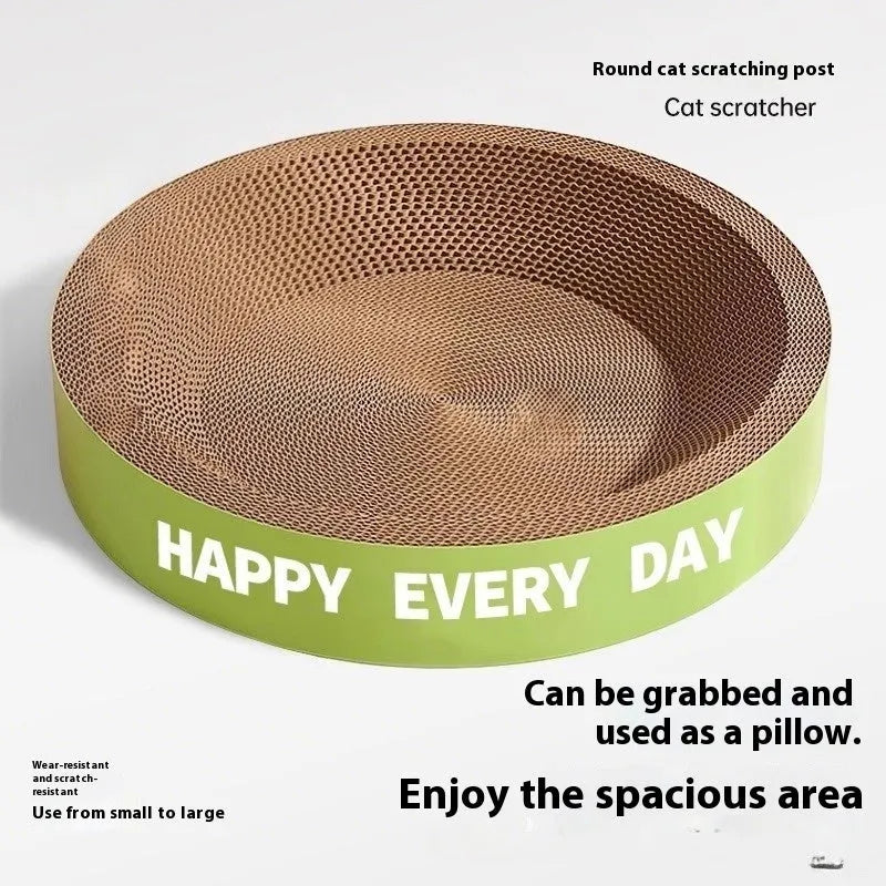 Green round corrugated cardboard cat scratching nest measuring 50cm diameter with 55cm height