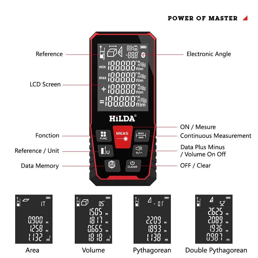 Handheld laser rangefinder device for distance measurement up to 120 metres