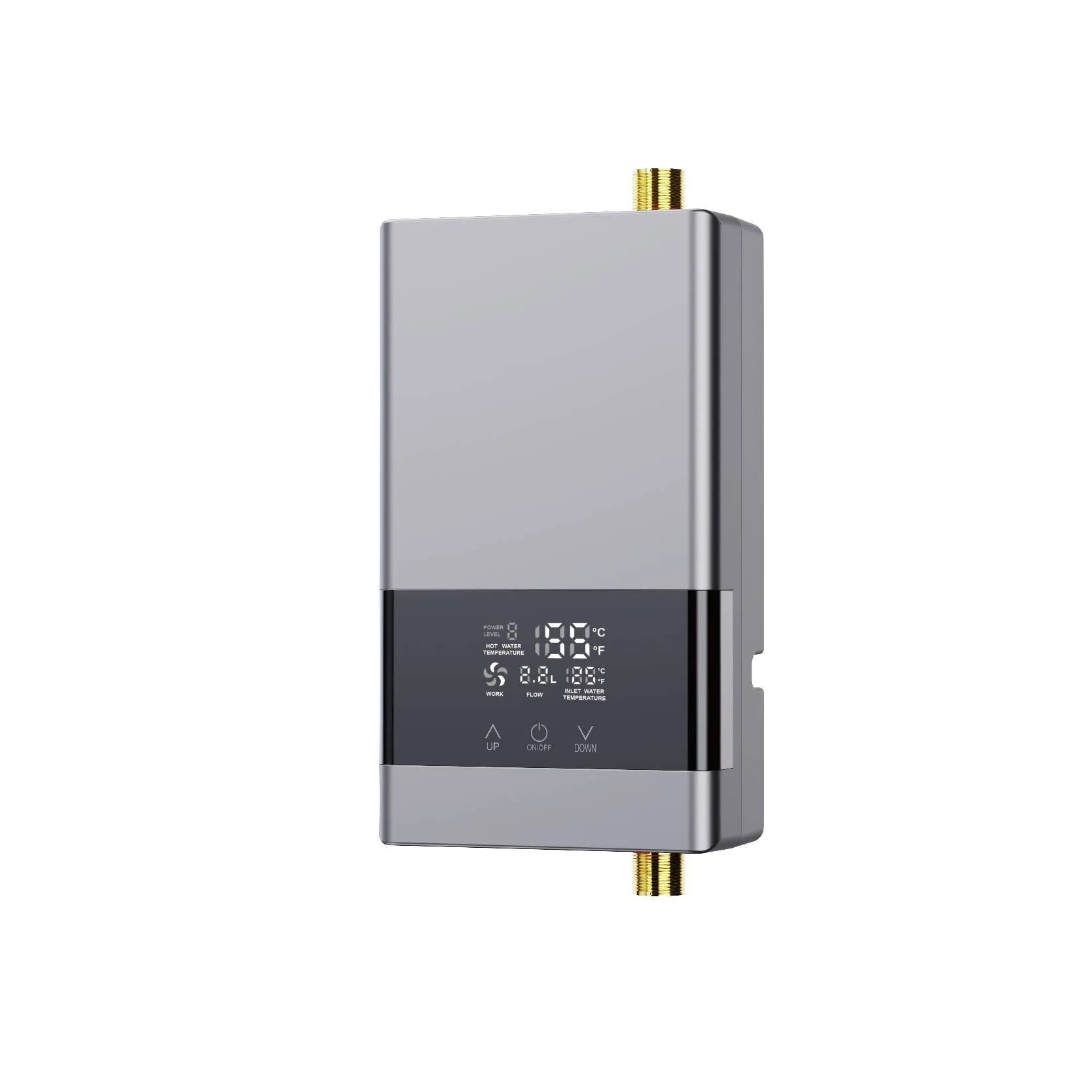 Household instant water heater with LED touch screen display in gold, silver or white finish