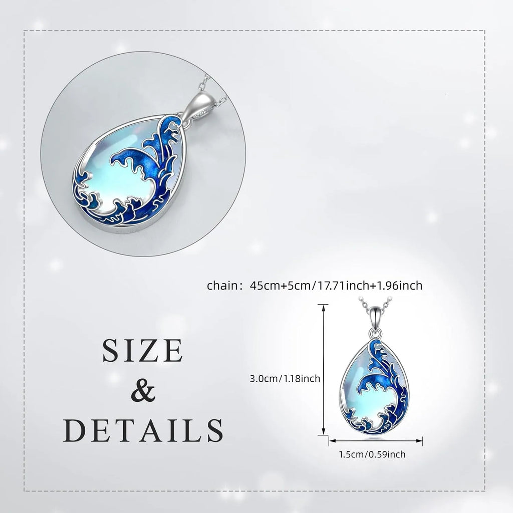 Blue heart-shaped alloy pendant on a necklace chain.