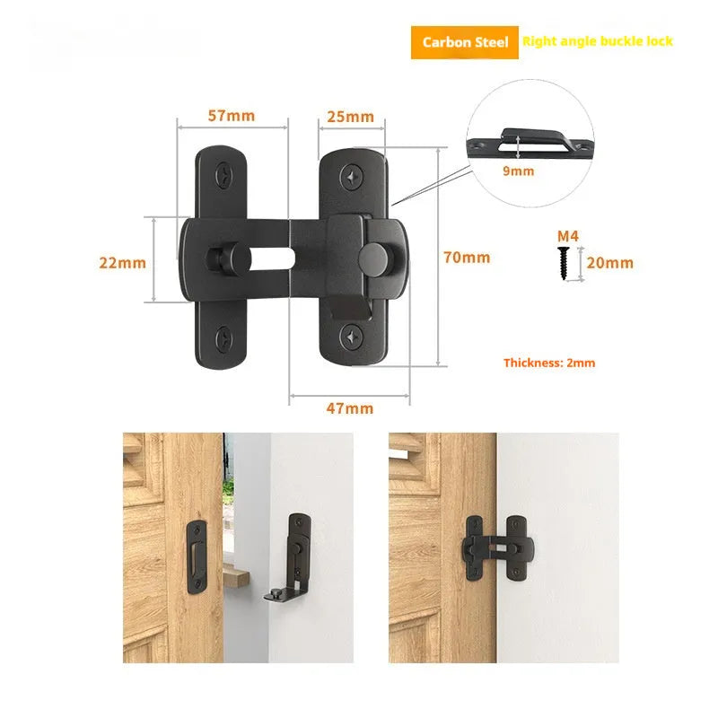 Warehouse sliding door lock with 90-degree black carbon steel hook and stainless steel shackle