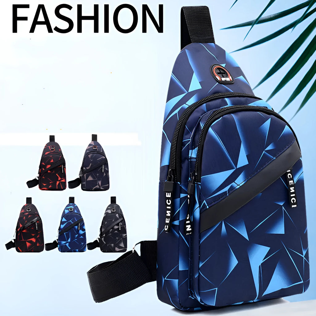 Oxford cloth men's crossbody sling bag with earphone hole and zipper closure