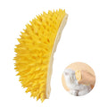 Yellow durian-shaped cat corner scratcher with massage comb and catnip powder