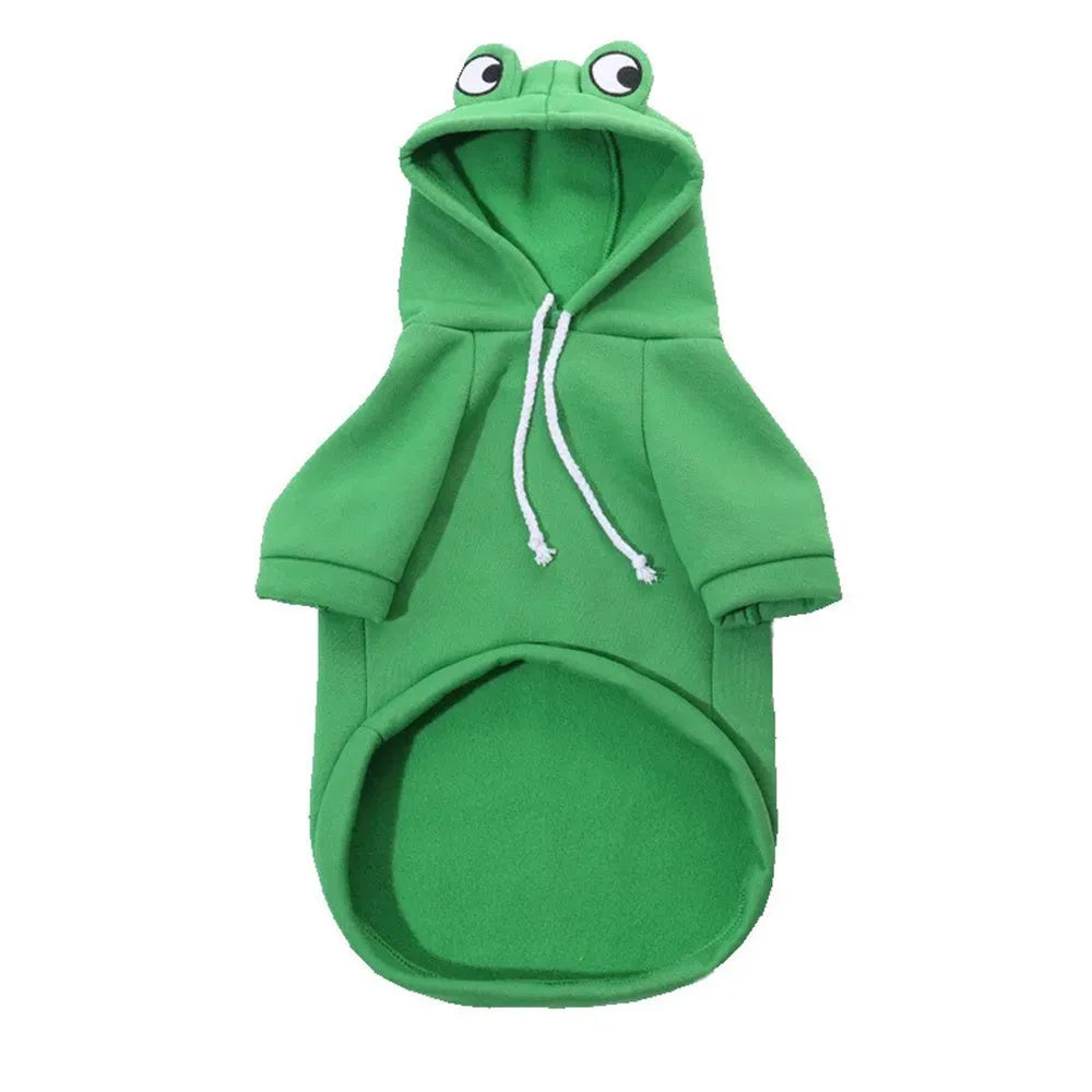 Green frog pattern pet hoodie costume for small dog wearing