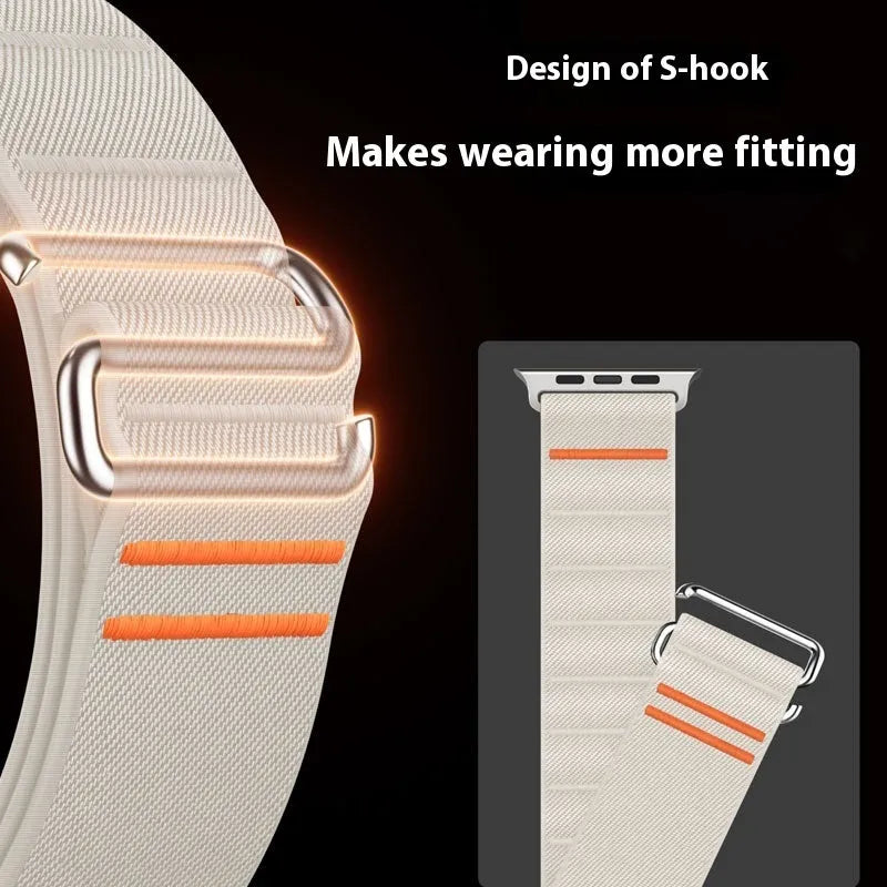 Elastic nylon Apple Watch replacement strap with stainless steel buckle in army green colour