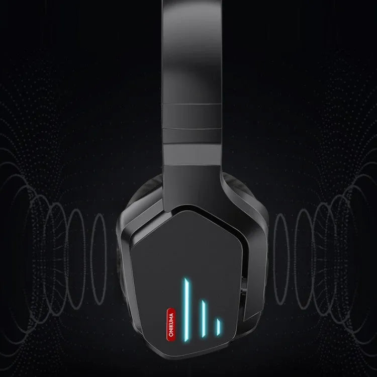 Luminous black wireless over-ear headphones with adjustable headband and earcups