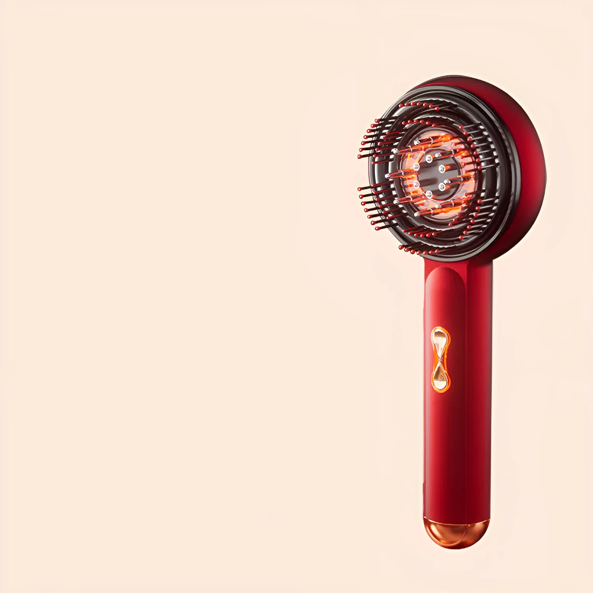 Red and blue light massage hair comb in black plastic with Type-C charging port