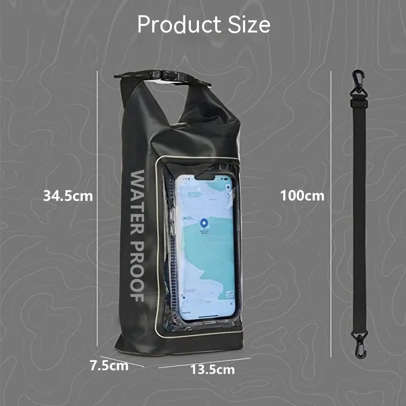 2L waterproof crossbody phone bag made of 500D PVC mesh in black for swimming and diving