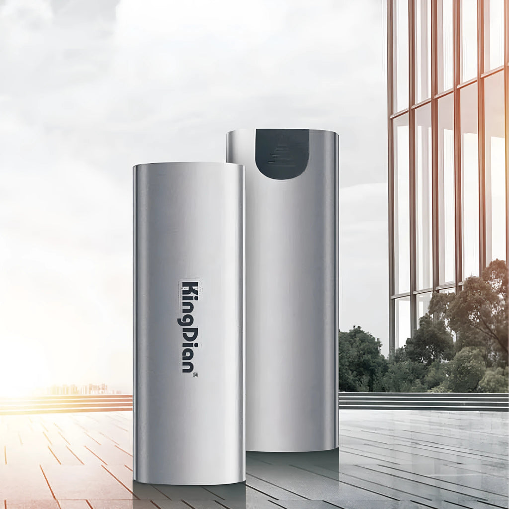 Grey portable SSD external hard drive with USB 3.0 interface for mobile phone and computer connection