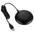 Black USB condenser desktop microphone for conferences and gaming with 9x9x1.7cm dimensions
