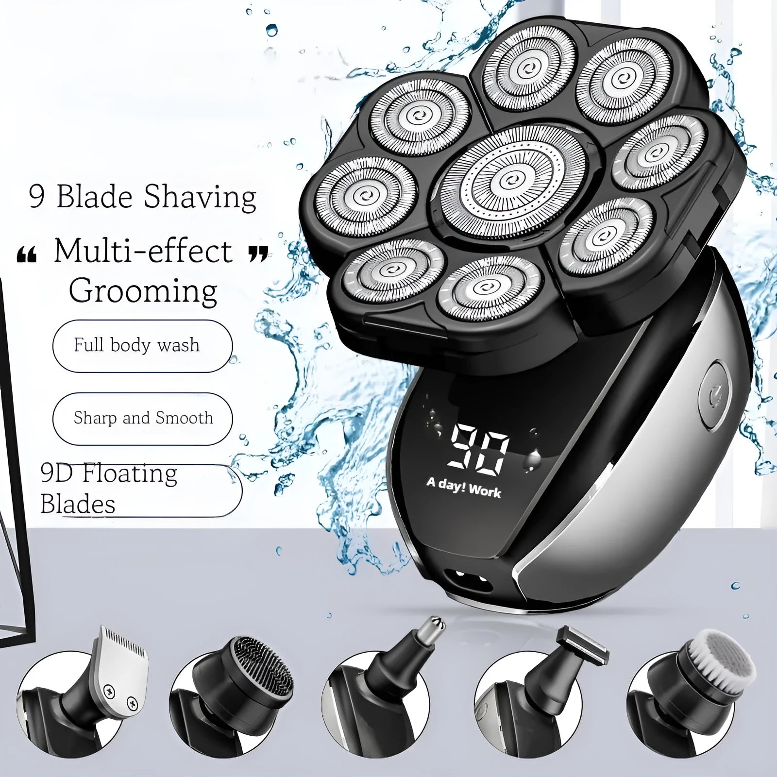 Black 6-in-1 rechargeable haircut kit with multiple attachments including hair clipper, shaver, and grooming tools