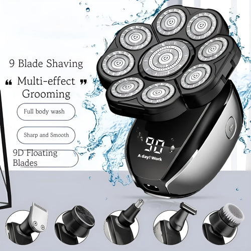 Black 6-in-1 rechargeable haircut kit with multiple attachments including hair clipper, shaver, and grooming tools